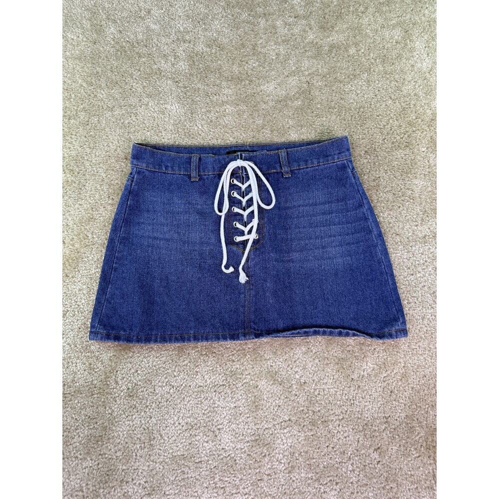 Forever 21 Womens Denim Lace-up Mini Skirt Size Large Blue D330